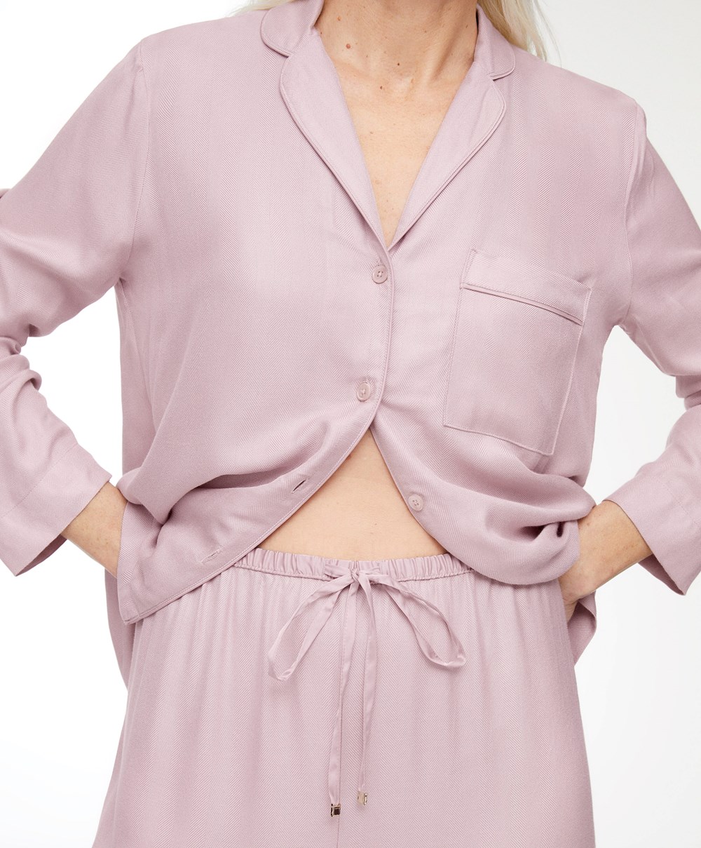 Dusty Pink Oysho Long-sleeved Shirt With Piping | QHTI76580