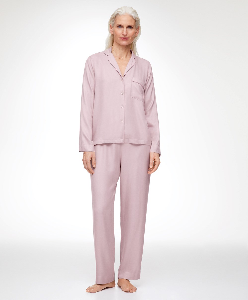 Dusty Pink Oysho Long-sleeved Shirt With Piping | QHTI76580