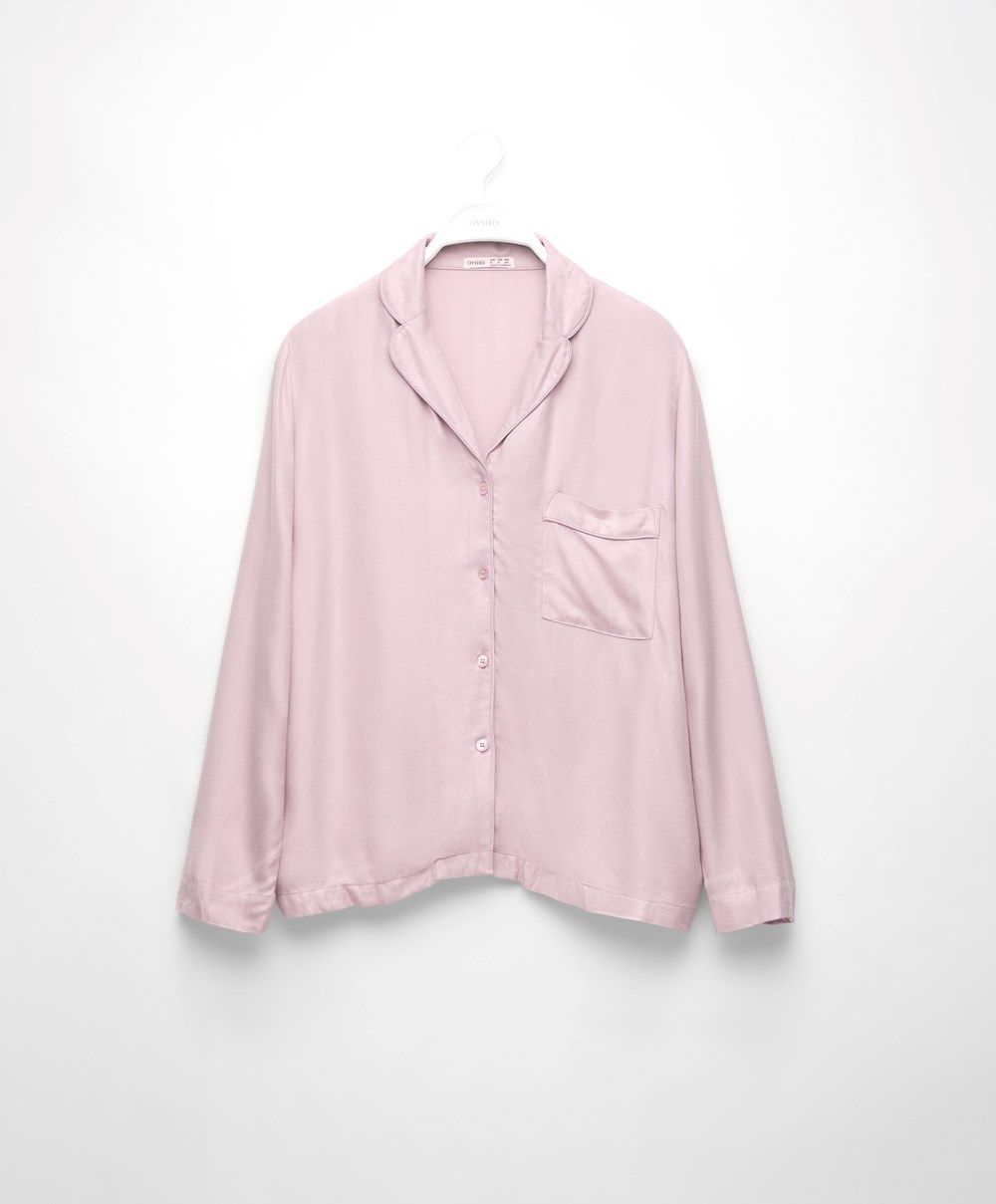 Dusty Pink Oysho Long-sleeved Shirt With Piping | QHTI76580