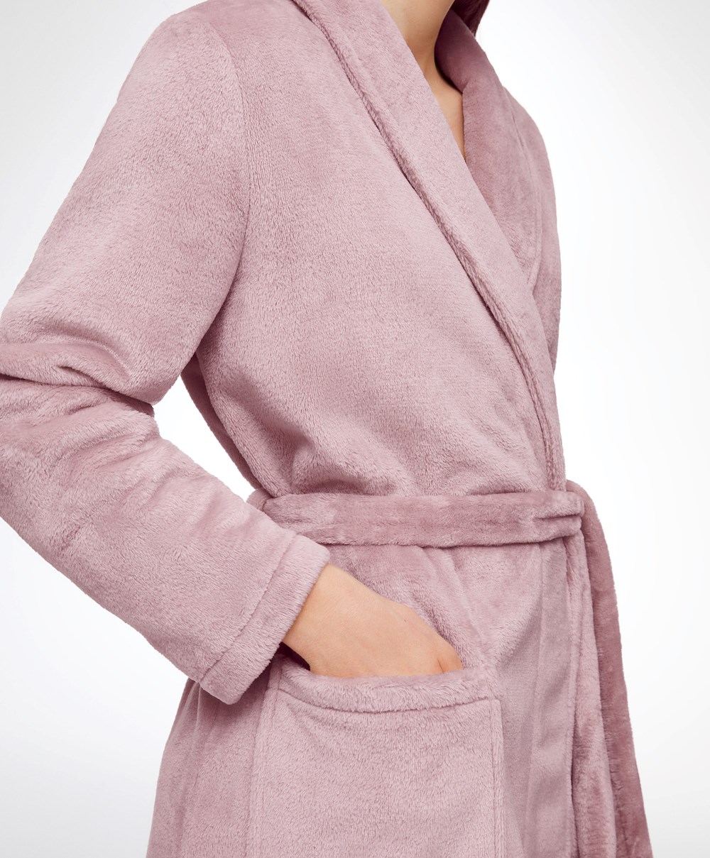 Dusty Pink Oysho Soft-touch Fleece Short Dressing Gown | MTHV98326