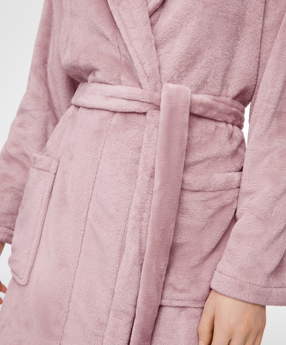 Dusty Pink Oysho Soft-touch Fleece Short Dressing Gown | MTHV98326