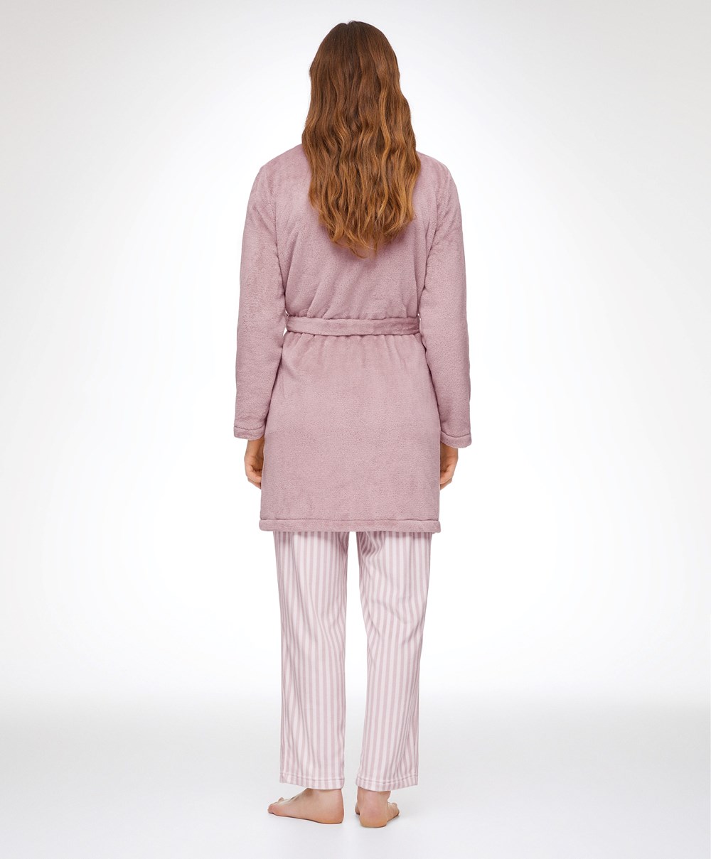 Dusty Pink Oysho Soft-touch Fleece Short Dressing Gown | MTHV98326