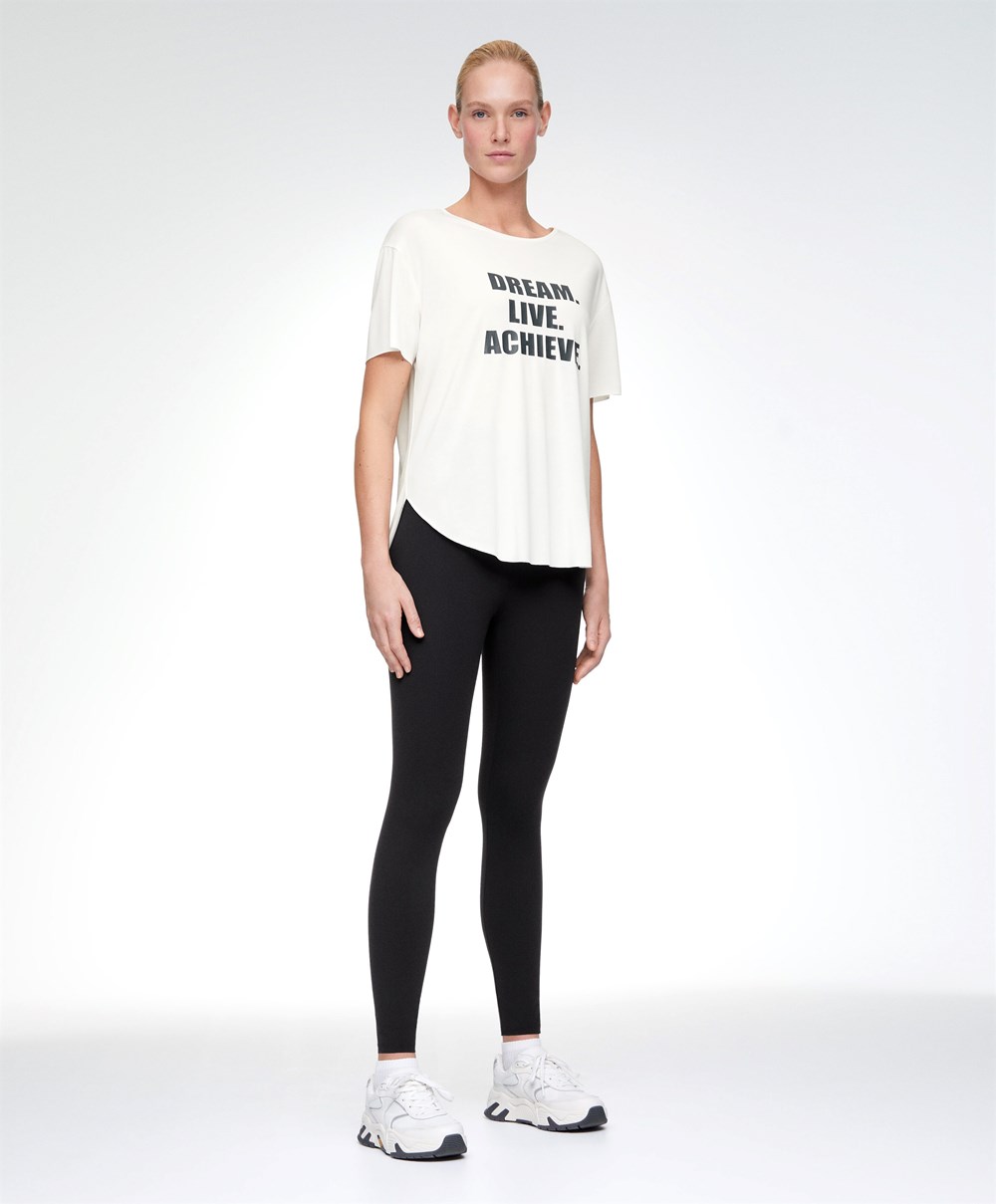 Ecru Oysho Modal Short-sleeved Text T-shirt | DIQV16359