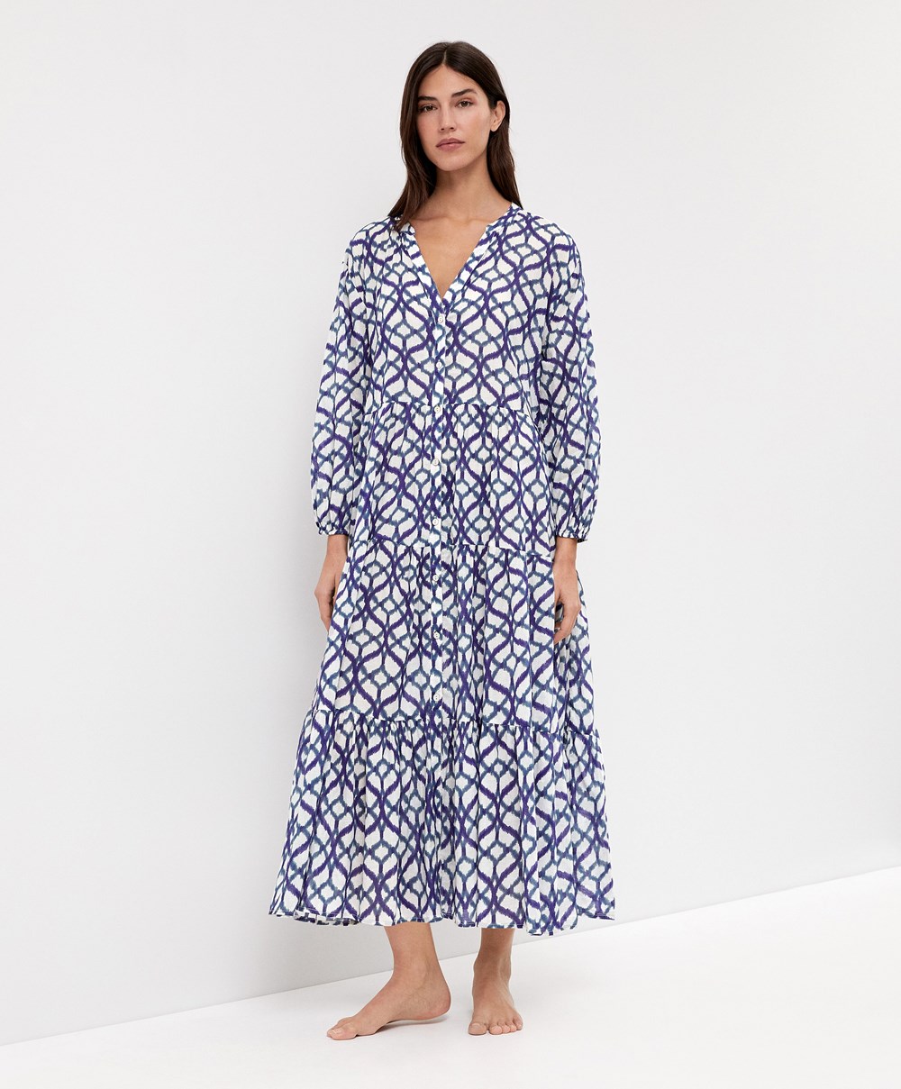 Ecru Oysho Printed 100% Cotton Tunic Dress | ZFVB34281