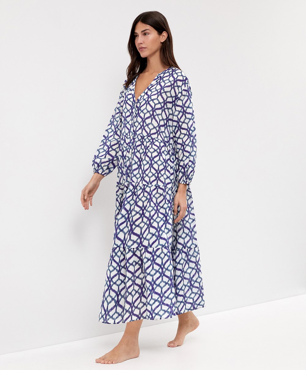 Ecru Oysho Printed 100% Cotton Tunic Dress | ZFVB34281