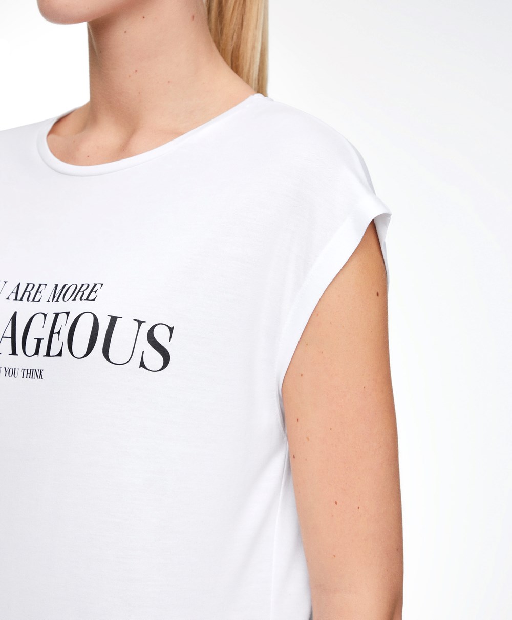 Ecru Oysho Sleeveless Modal T-shirt With Text | FYPG03859