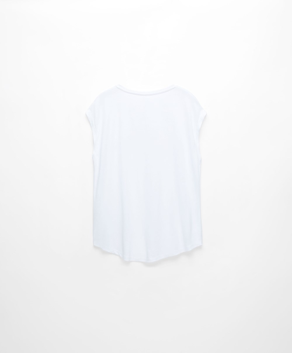 Ecru Oysho Sleeveless Modal T-shirt With Text | FYPG03859