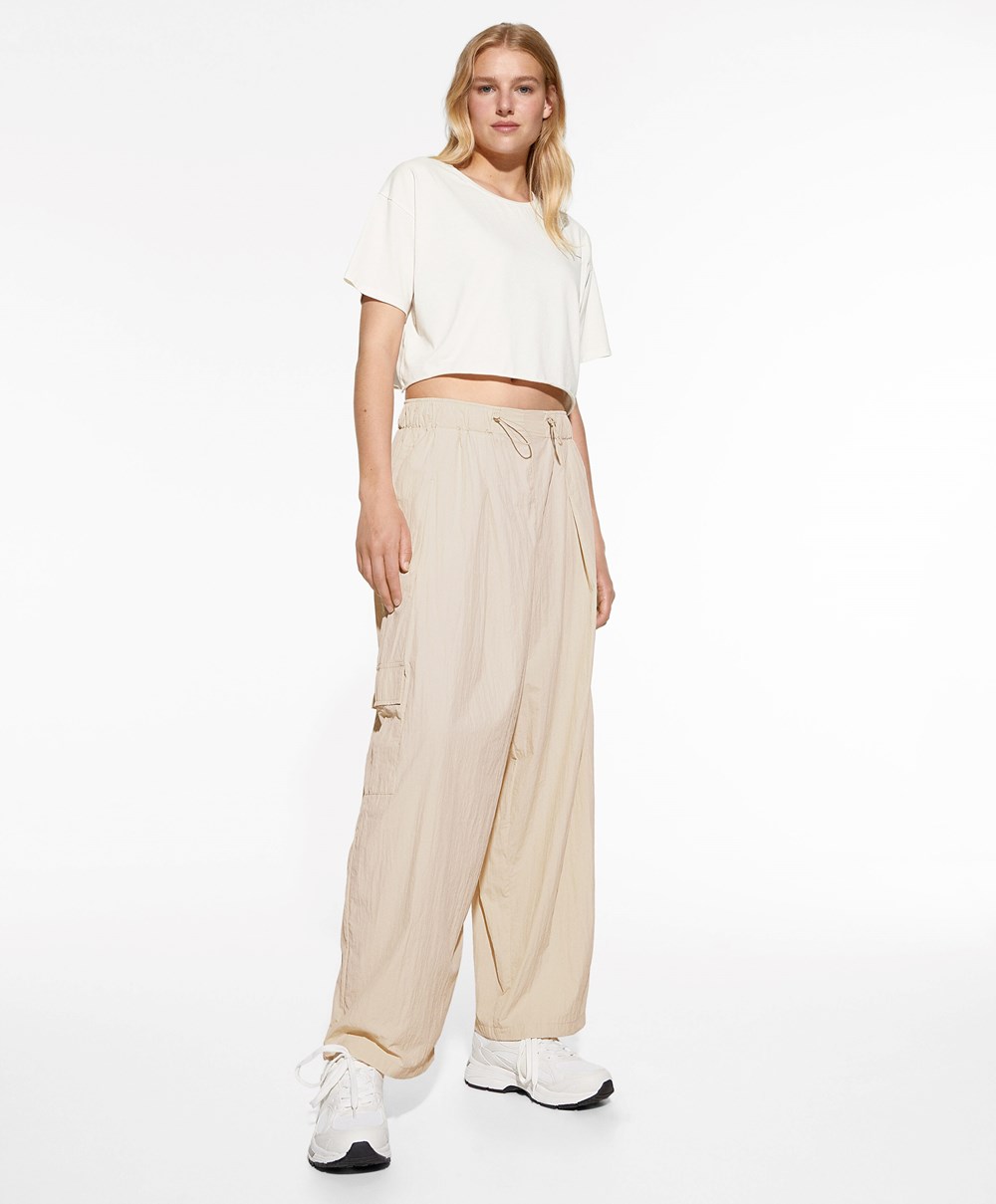 Ecru Oysho Wide-leg Cargo Trousers | EAIQ63954