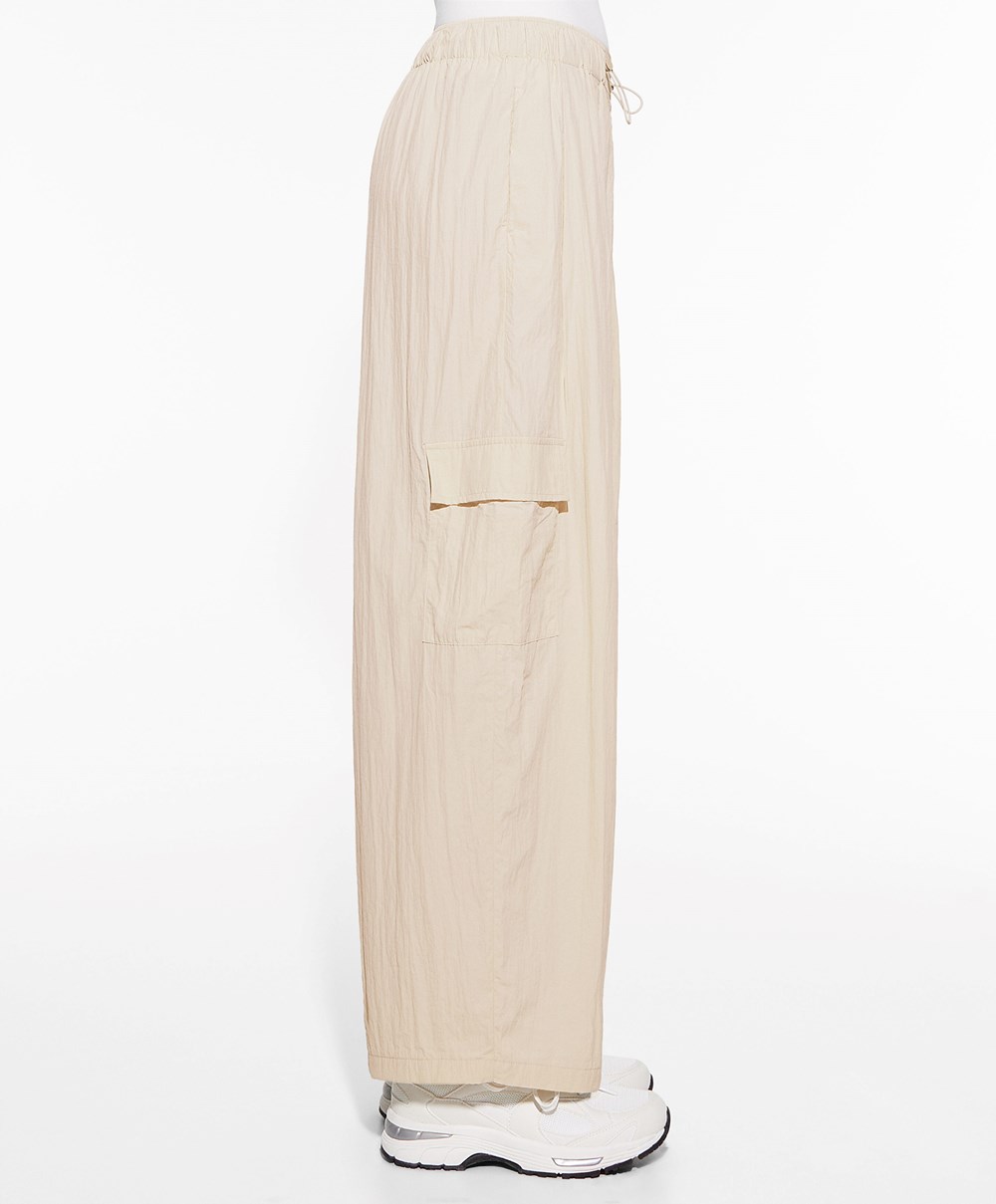 Ecru Oysho Wide-leg Cargo Trousers | EAIQ63954