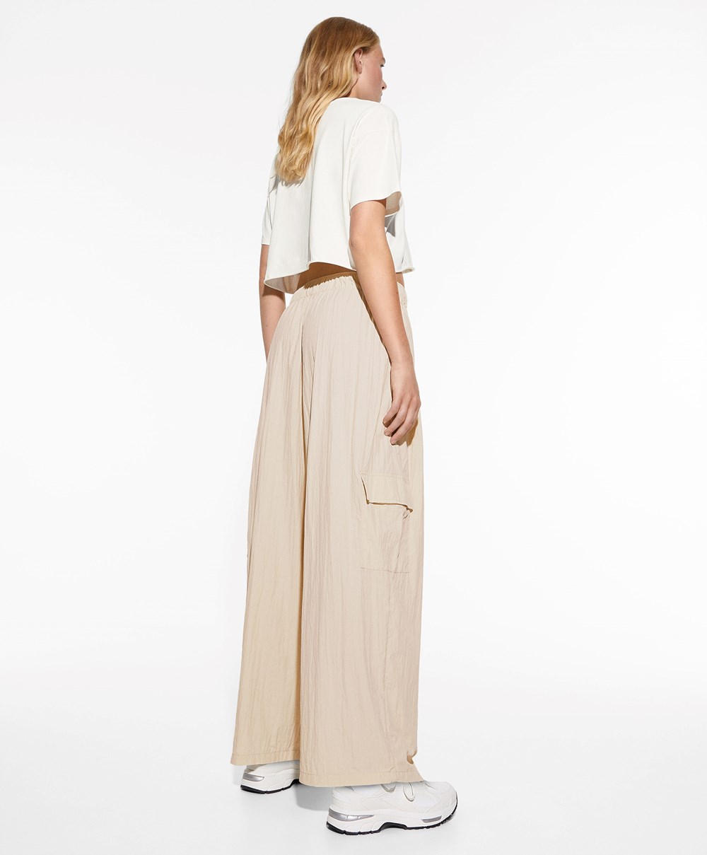 Ecru Oysho Wide-leg Cargo Trousers | EAIQ63954