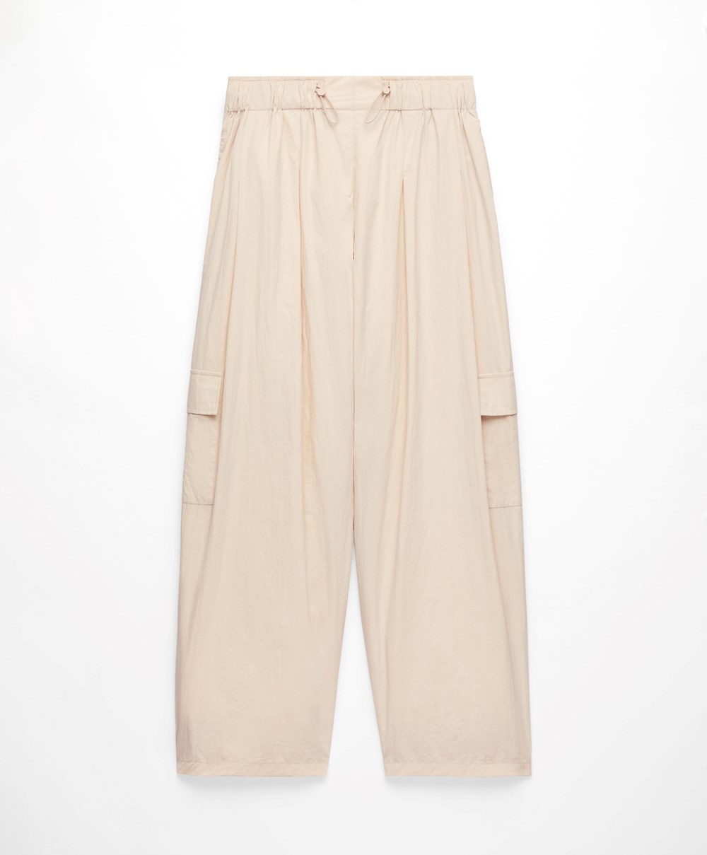 Ecru Oysho Wide-leg Cargo Trousers | EAIQ63954