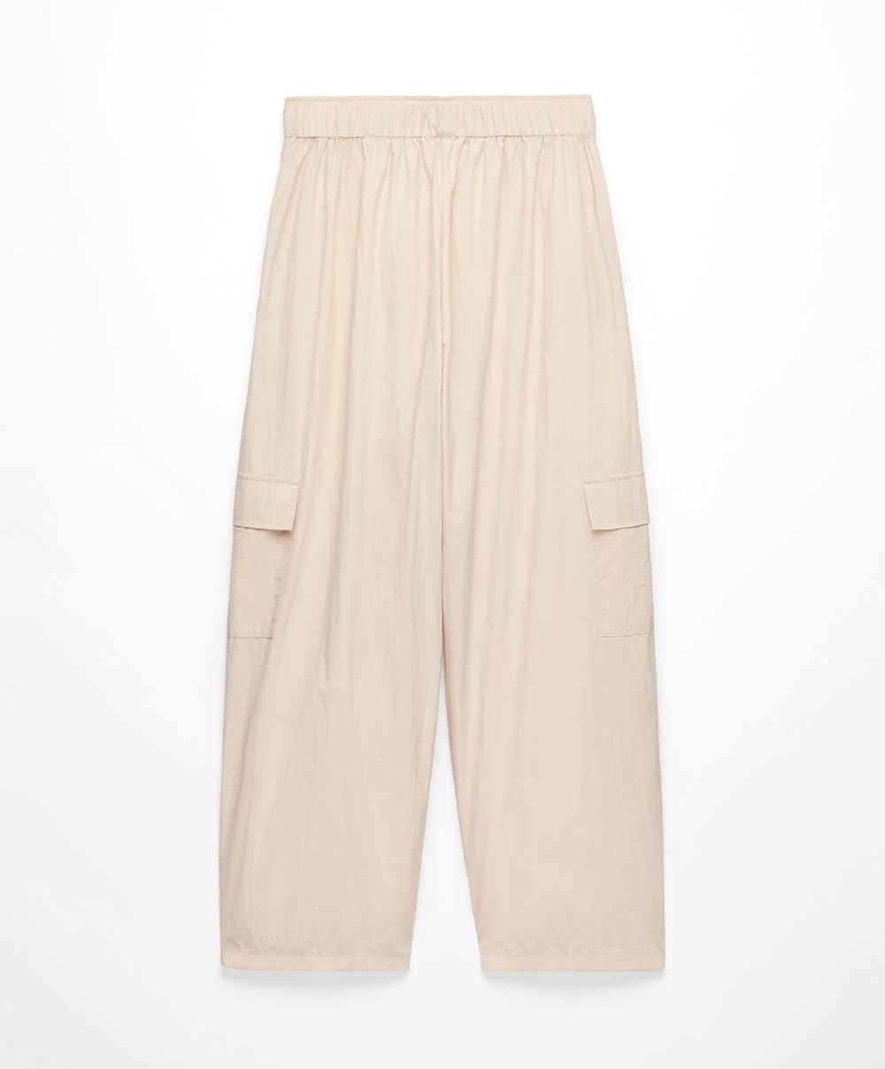 Ecru Oysho Wide-leg Cargo Trousers | EAIQ63954