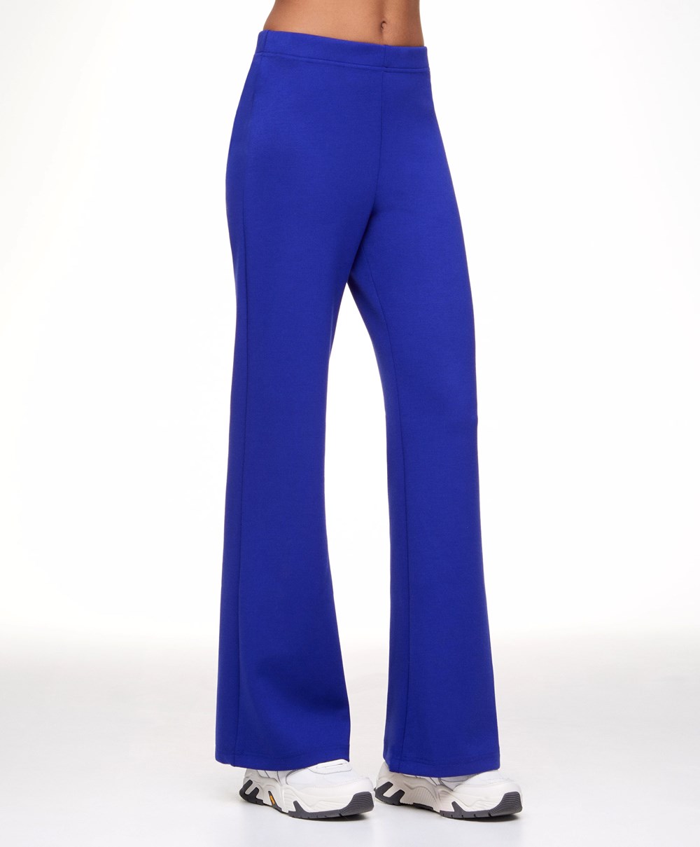 Electric Blue Oysho Interlock Flare Trousers | UWMA02146