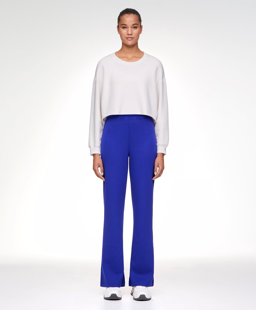 Electric Blue Oysho Interlock Flare Trousers | UWMA02146