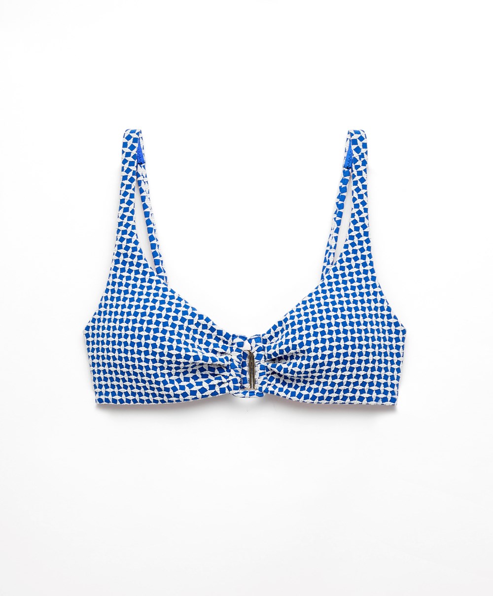 Electric Blue Oysho Mini Geometric Halter Bikini Top | VCNU76485