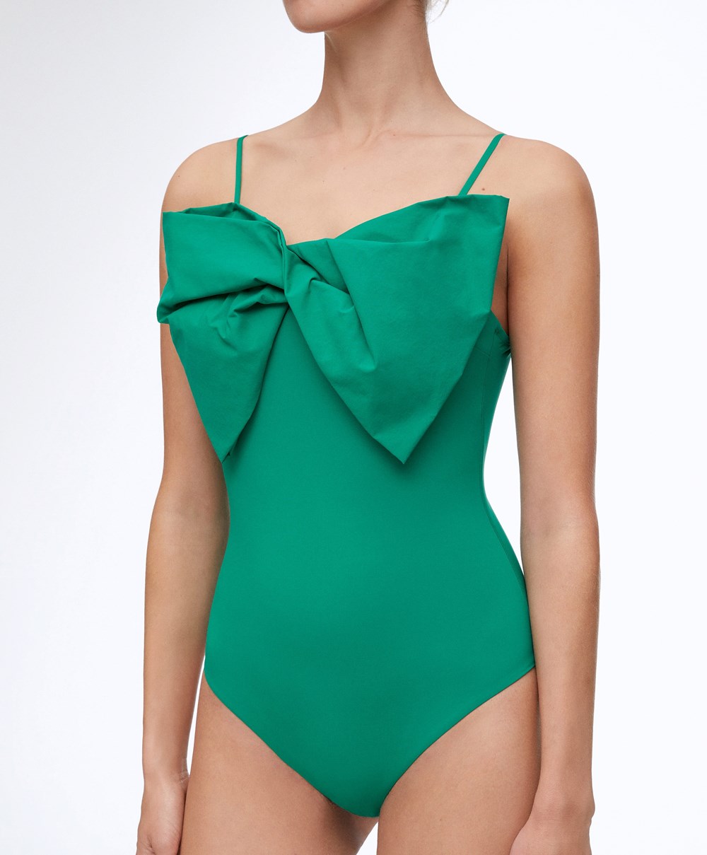 Emerald Green Oysho Bow Swimsuit | PLOA35491