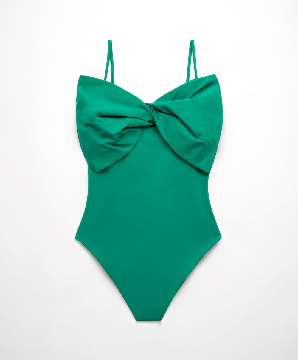 Emerald Green Oysho Bow Swimsuit | PLOA35491