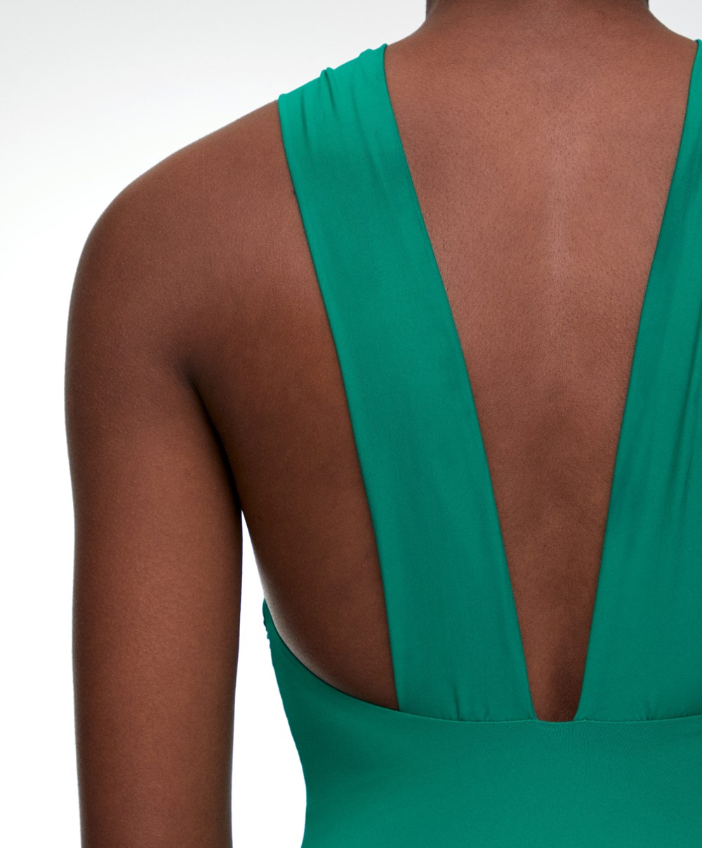 Emerald Green Oysho Draped Halter Swimsuit | SKRW09256