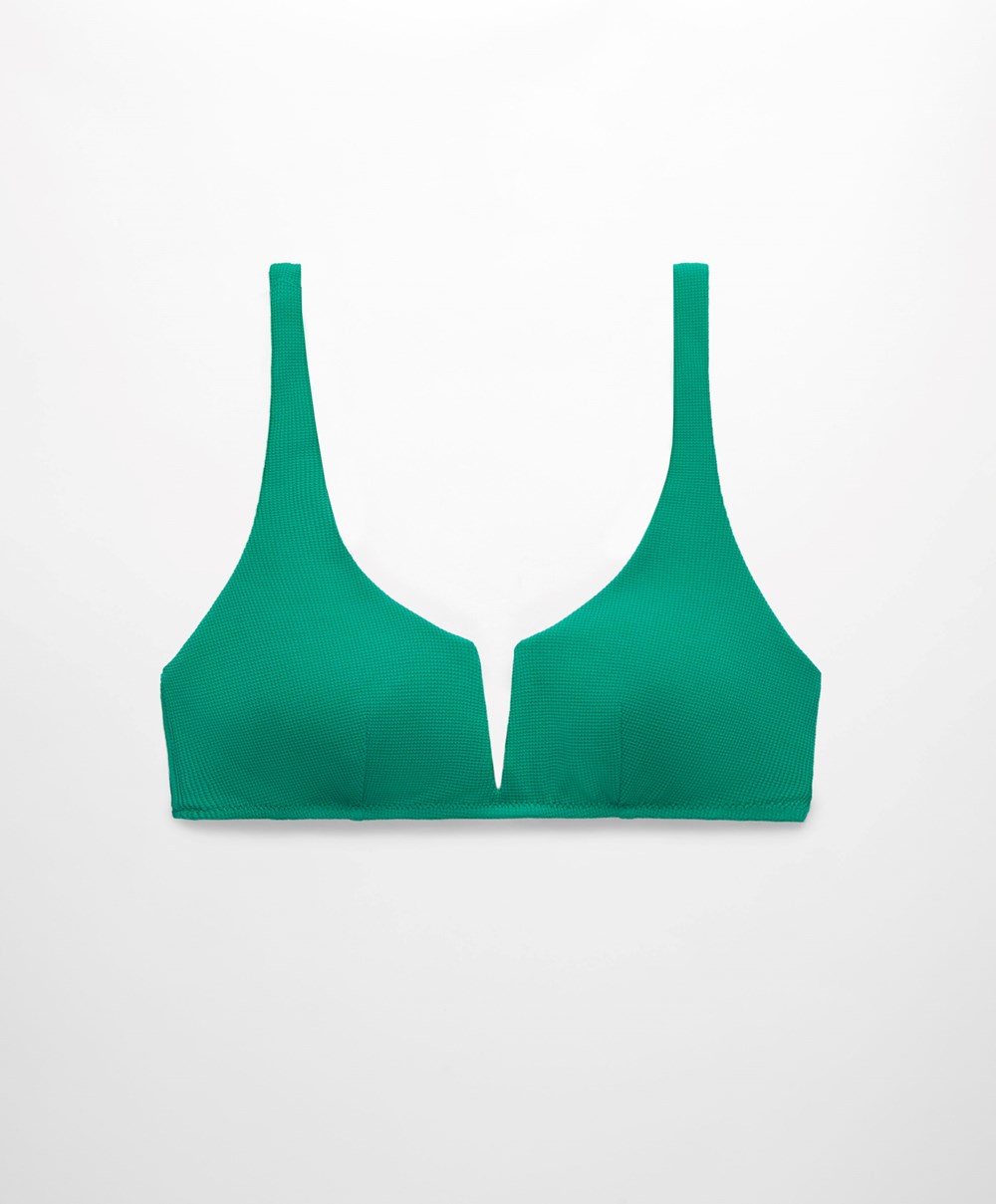 Emerald Green Oysho Piqué Halterneck Bikini Top | PFNH68095