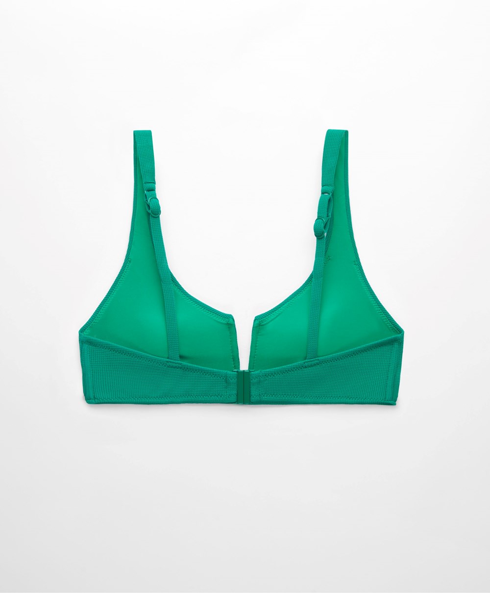 Emerald Green Oysho Piqué Halterneck Bikini Top | PFNH68095