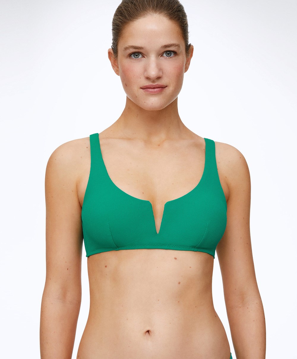 Emerald Green Oysho Piqué Halterneck Bikini Top | SKOC19420