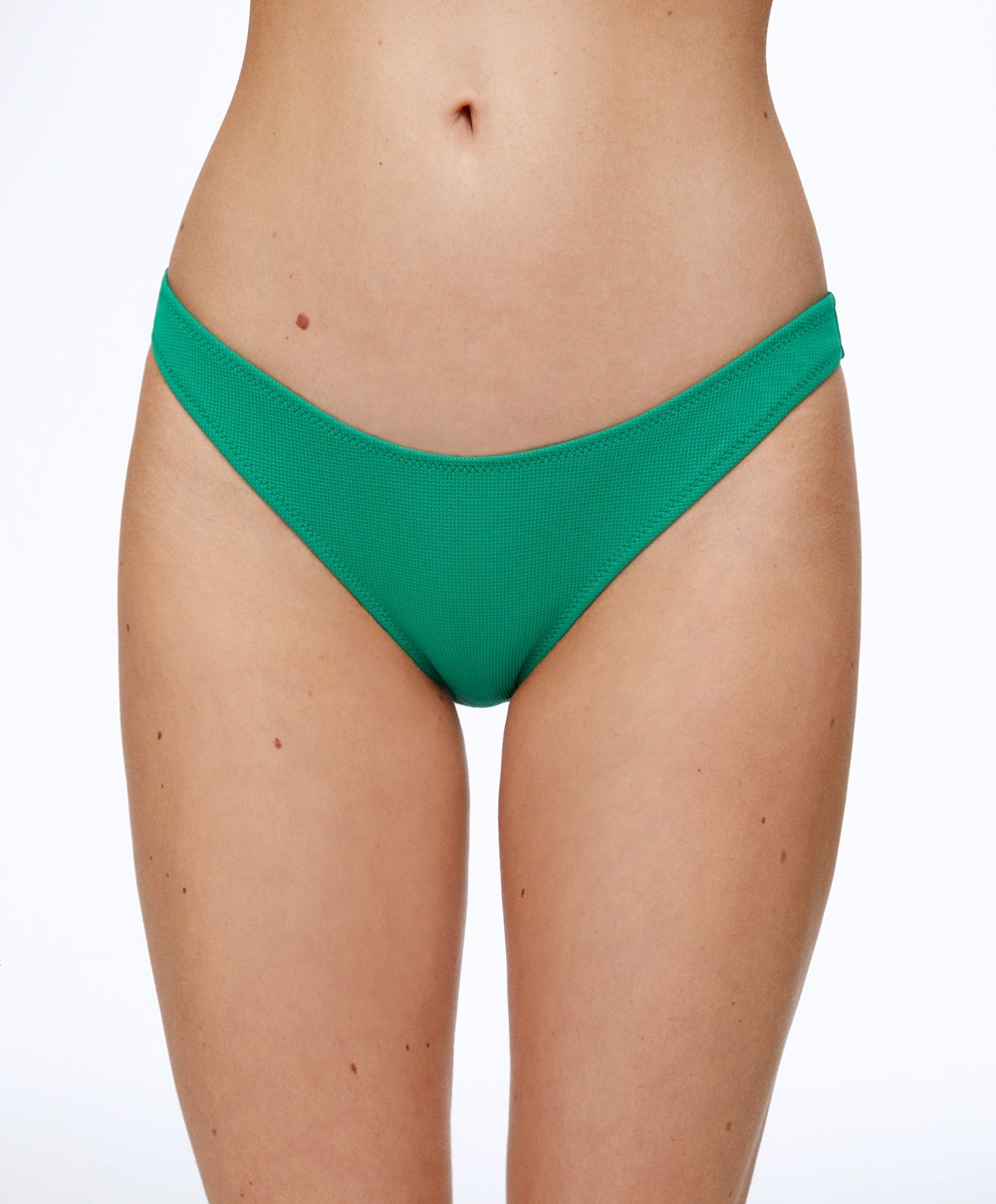 Emerald Green Oysho Piqué Mid-rise Bikini Briefs | RHWS69205