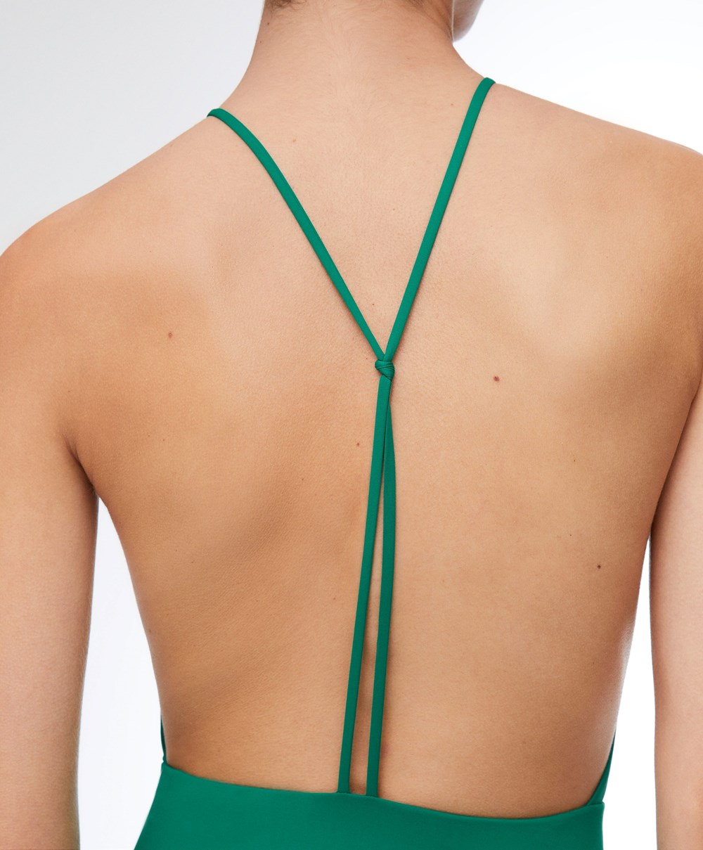 Emerald Green Oysho Ruched Halter Swimsuit | TVWQ98063