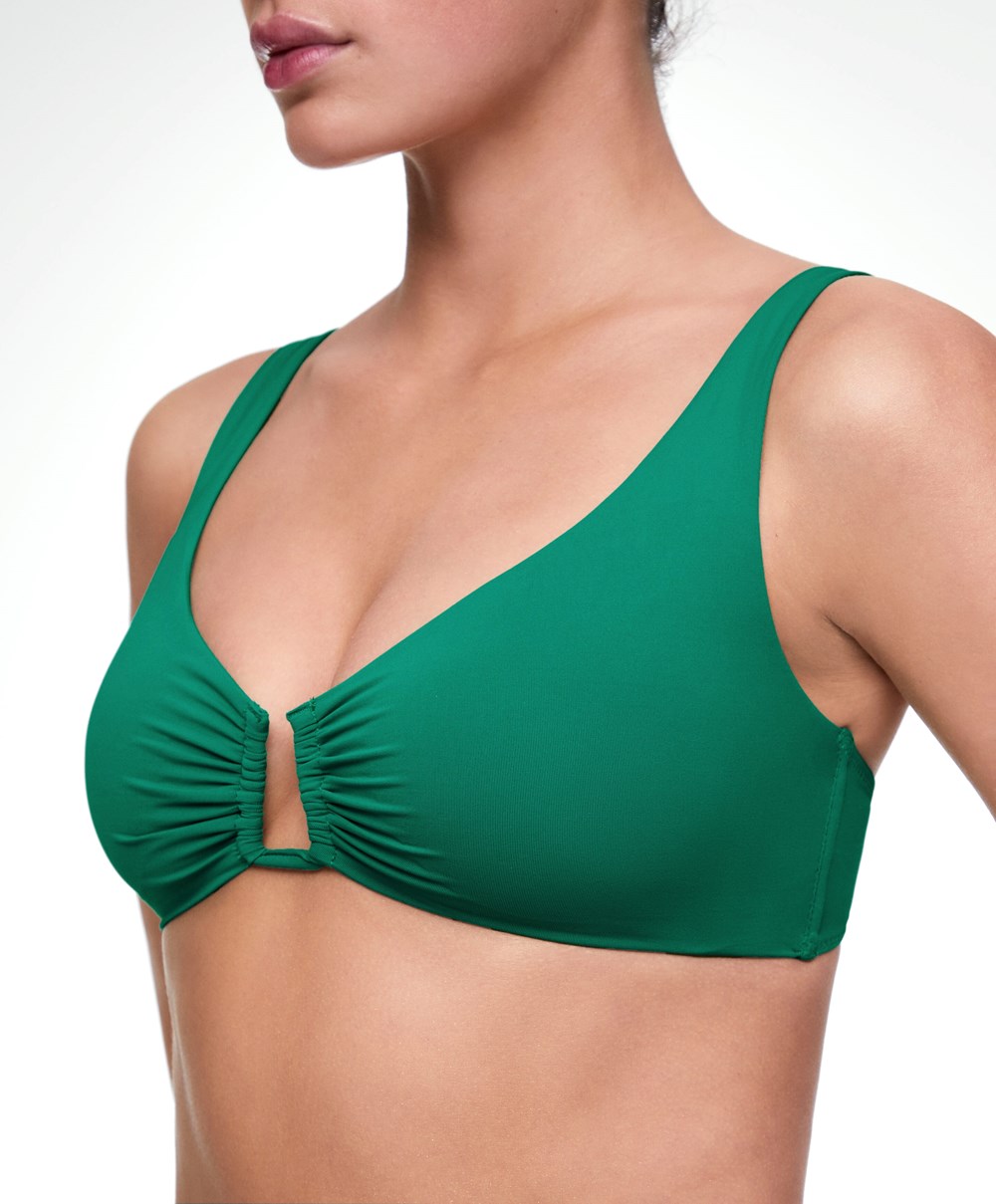 Emerald Green Oysho U-neck Halter Bikini Top | DUQY02168