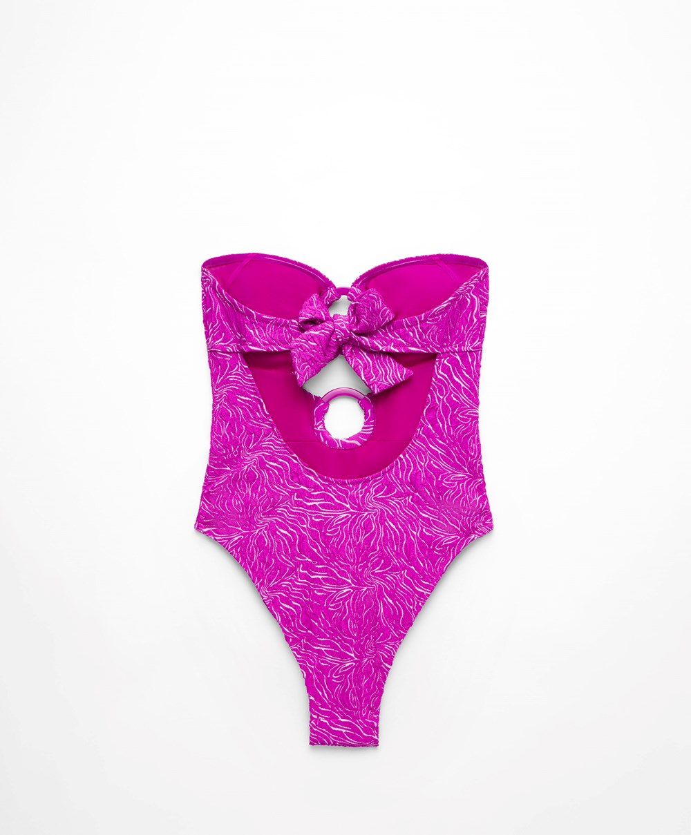 Fuchsia Oysho Jacquard Cut-out Swimsuit | MEIQ17395