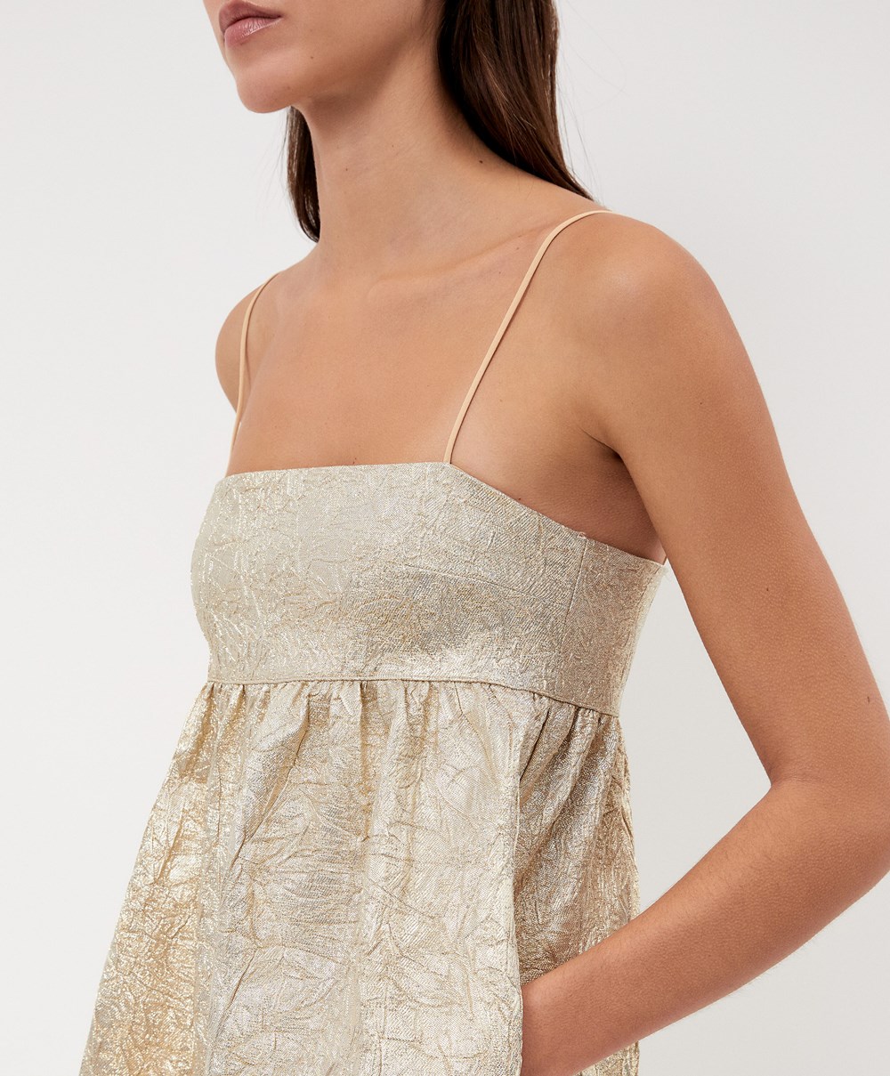 Gold Coloured Oysho Short Strappy Dress | VGXN32157