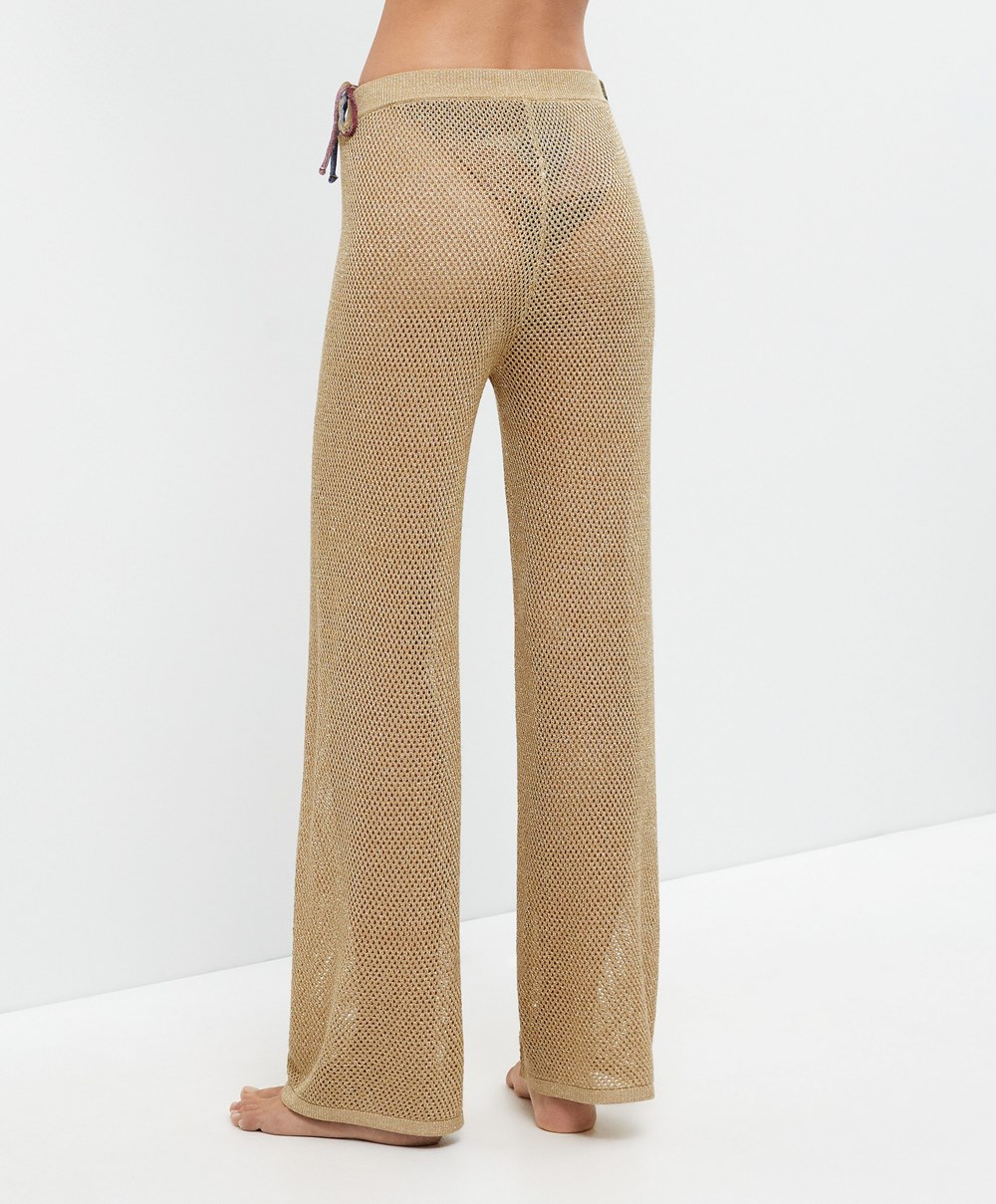 Gold Oysho Straight Fit Knit Trousers | HIKO78102