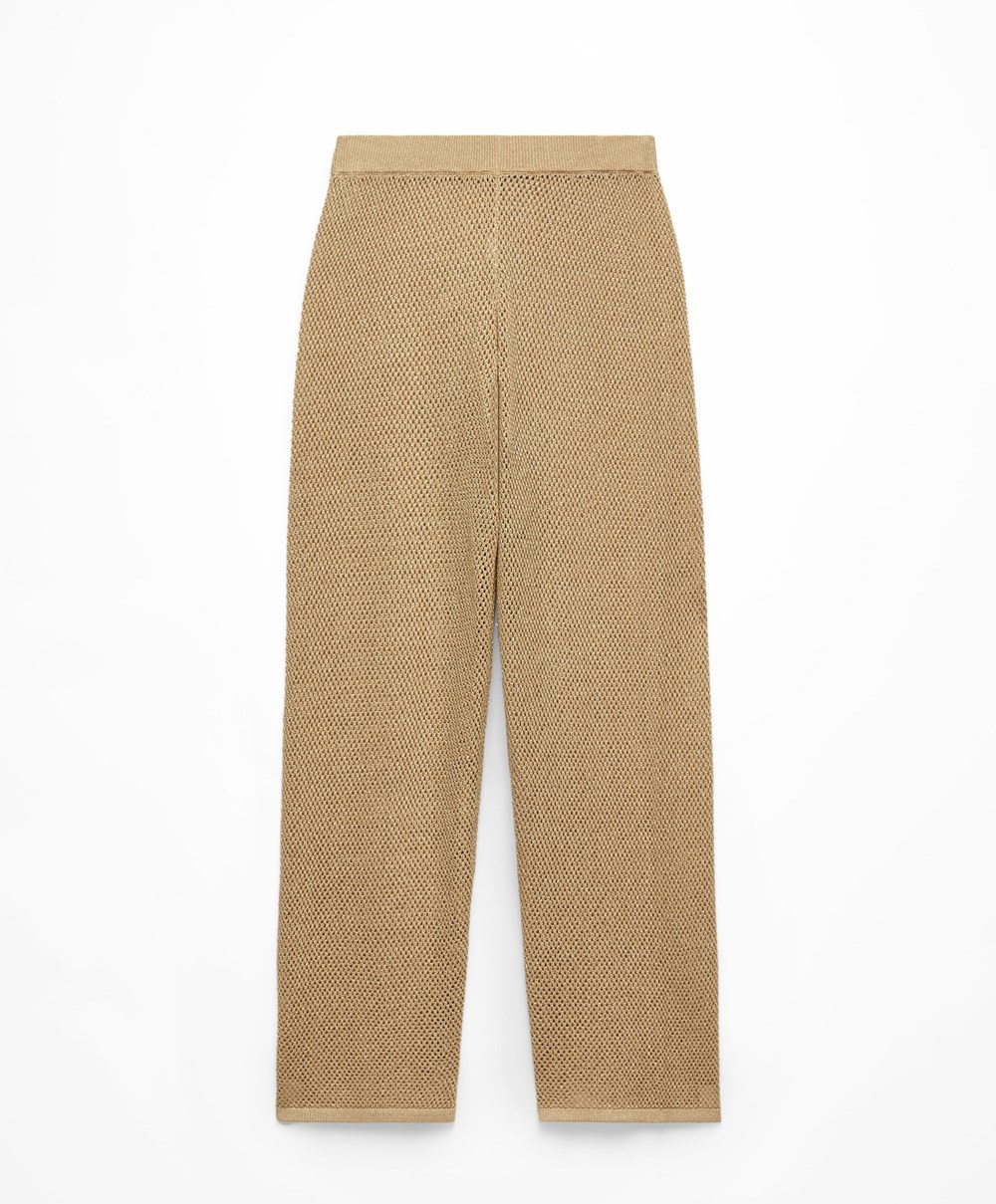 Gold Oysho Straight Fit Knit Trousers | HIKO78102