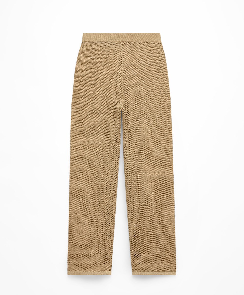 Gold Oysho Straight Fit Knit Trousers | HIKO78102