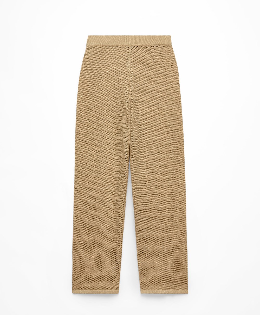 Gold Oysho Straight Fit Knit Trousers | OMJL38475