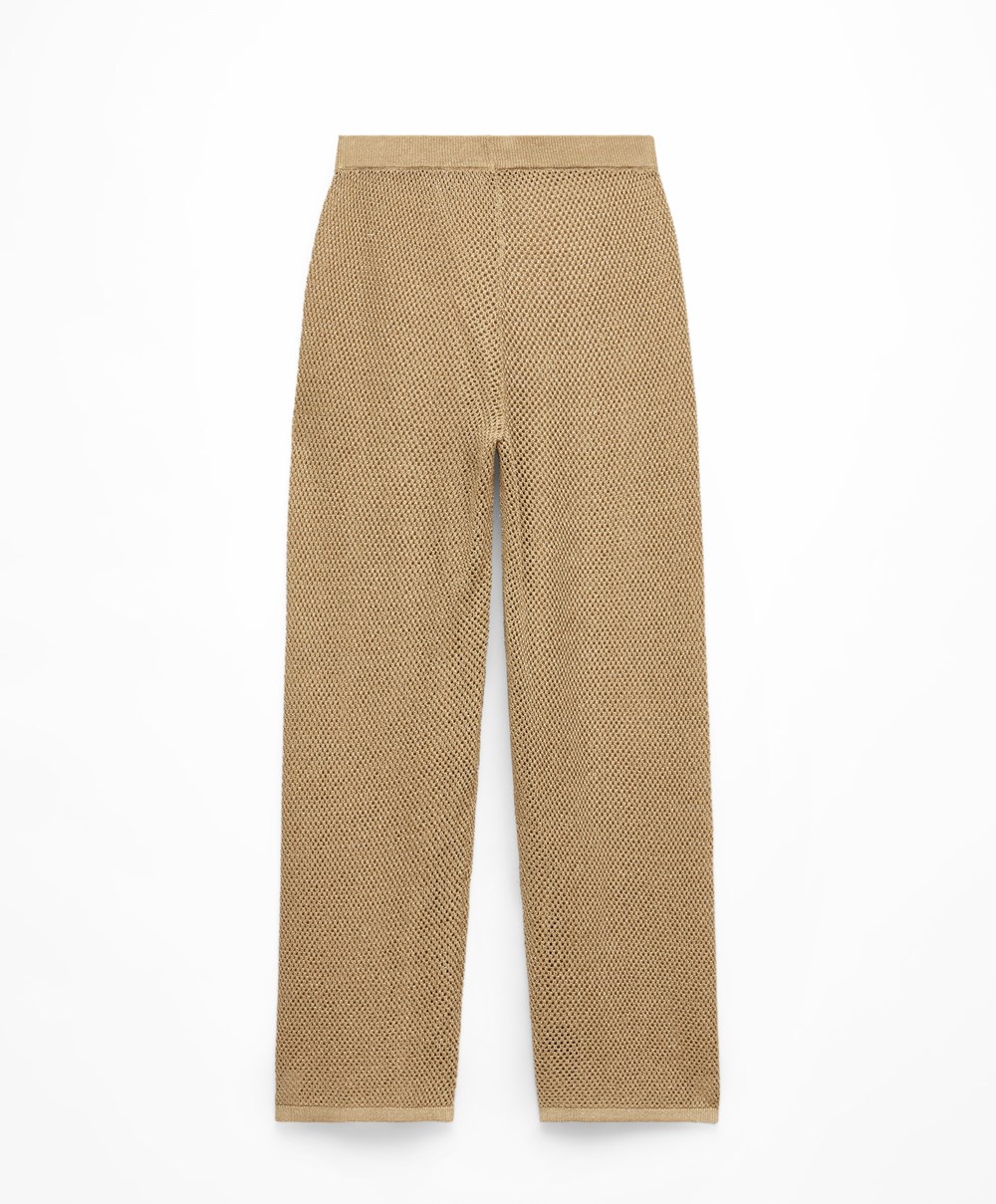 Gold Oysho Straight Fit Knit Trousers | OMJL38475