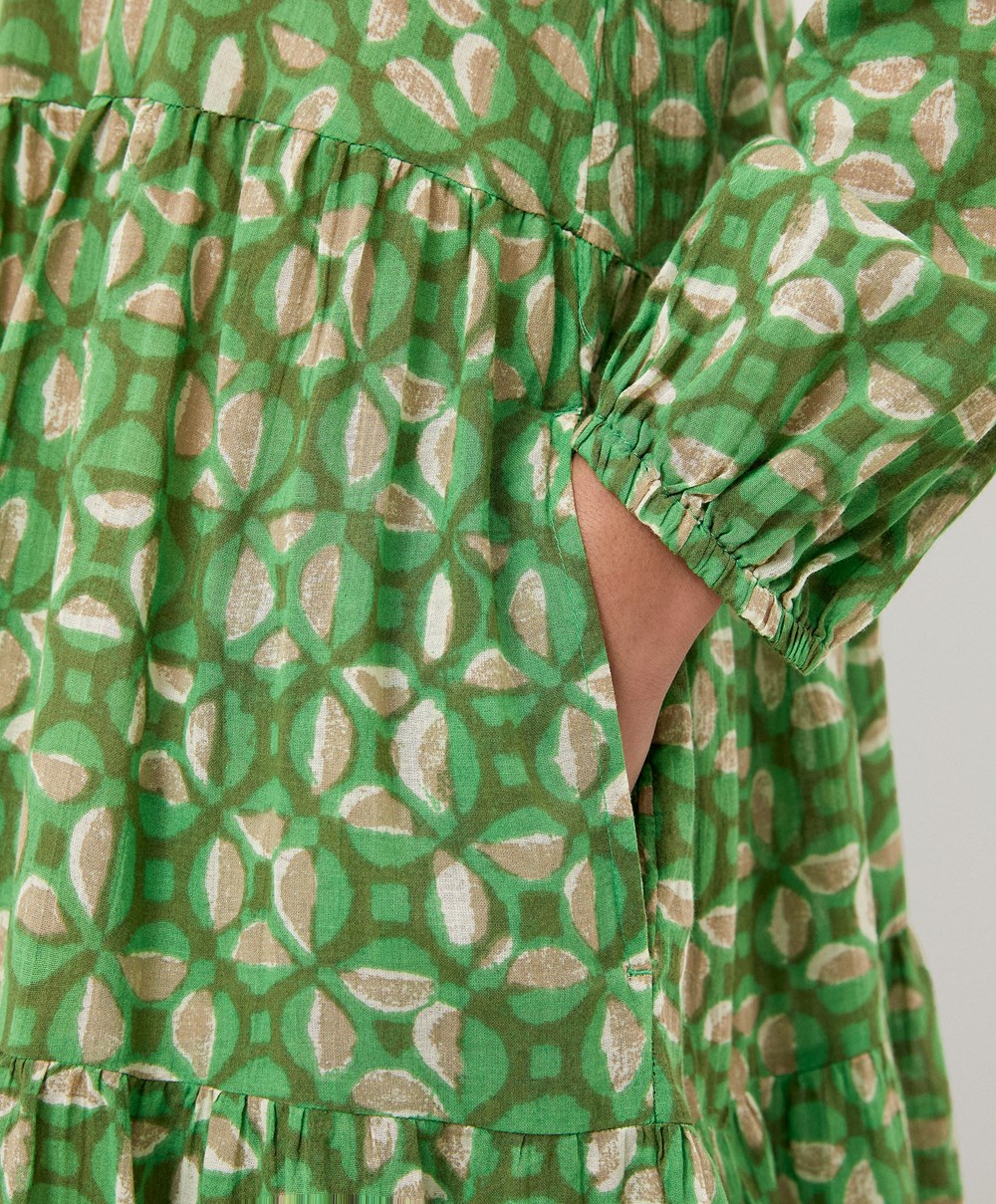 Grass Green Oysho Printed 100% Cotton Tunic Dress | DIZN81659