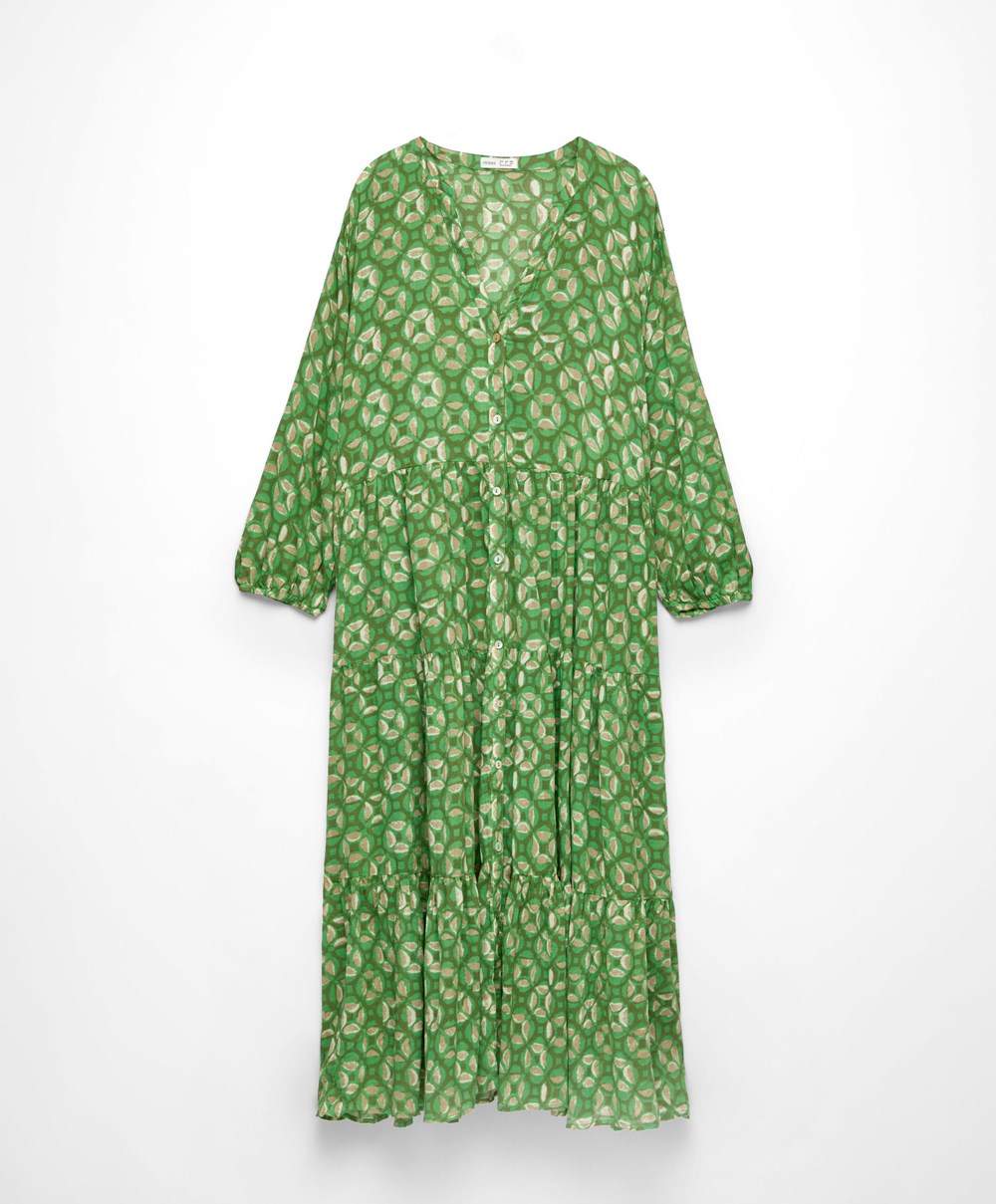 Grass Green Oysho Printed 100% Cotton Tunic Dress | DIZN81659