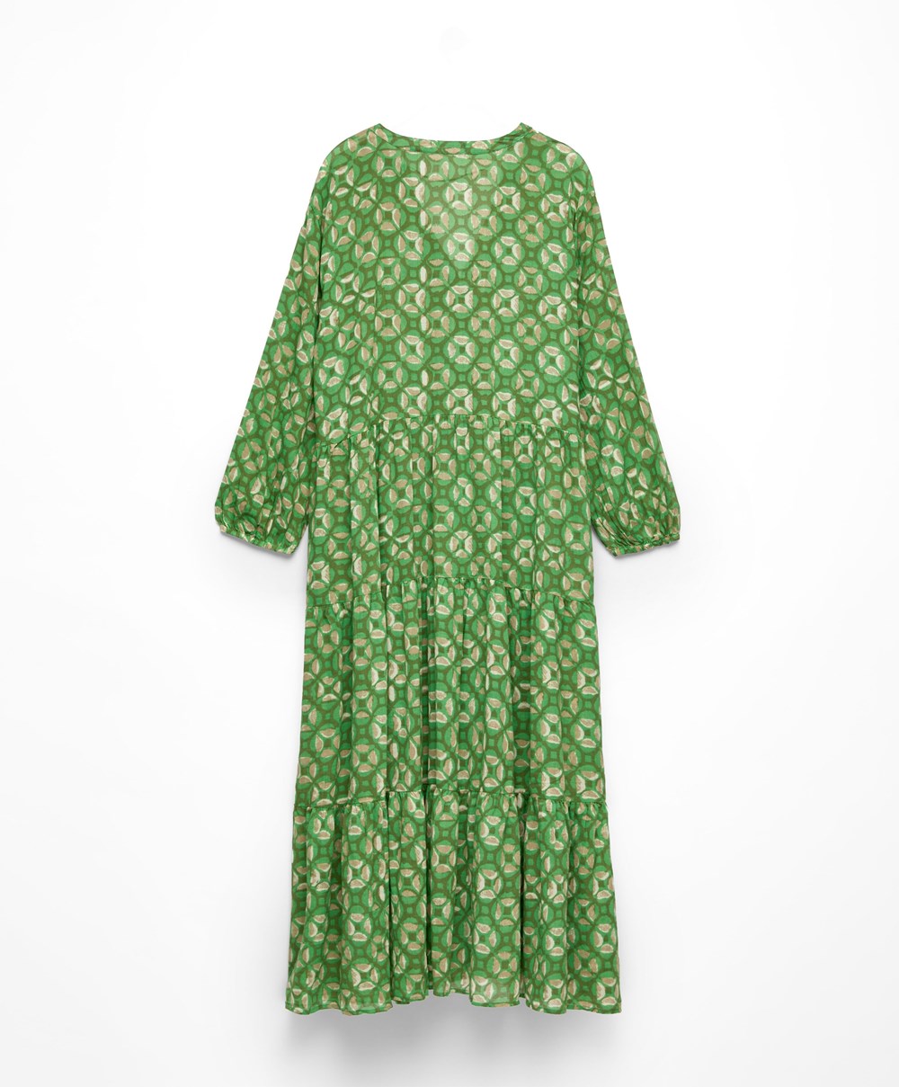 Grass Green Oysho Printed 100% Cotton Tunic Dress | DIZN81659