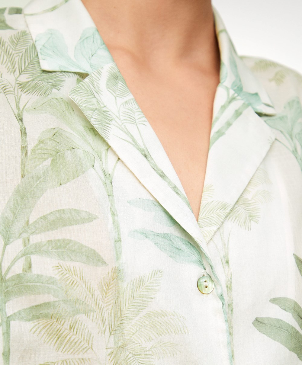 Grass Oysho Palm Tree 100% Cotton Short-sleeved Shirt | HGUP52418