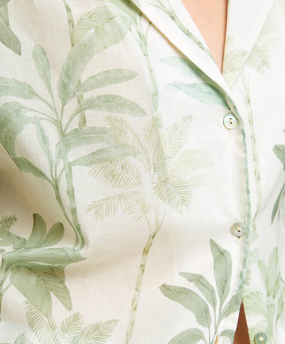 Grass Oysho Palm Tree 100% Cotton Short-sleeved Shirt | HGUP52418