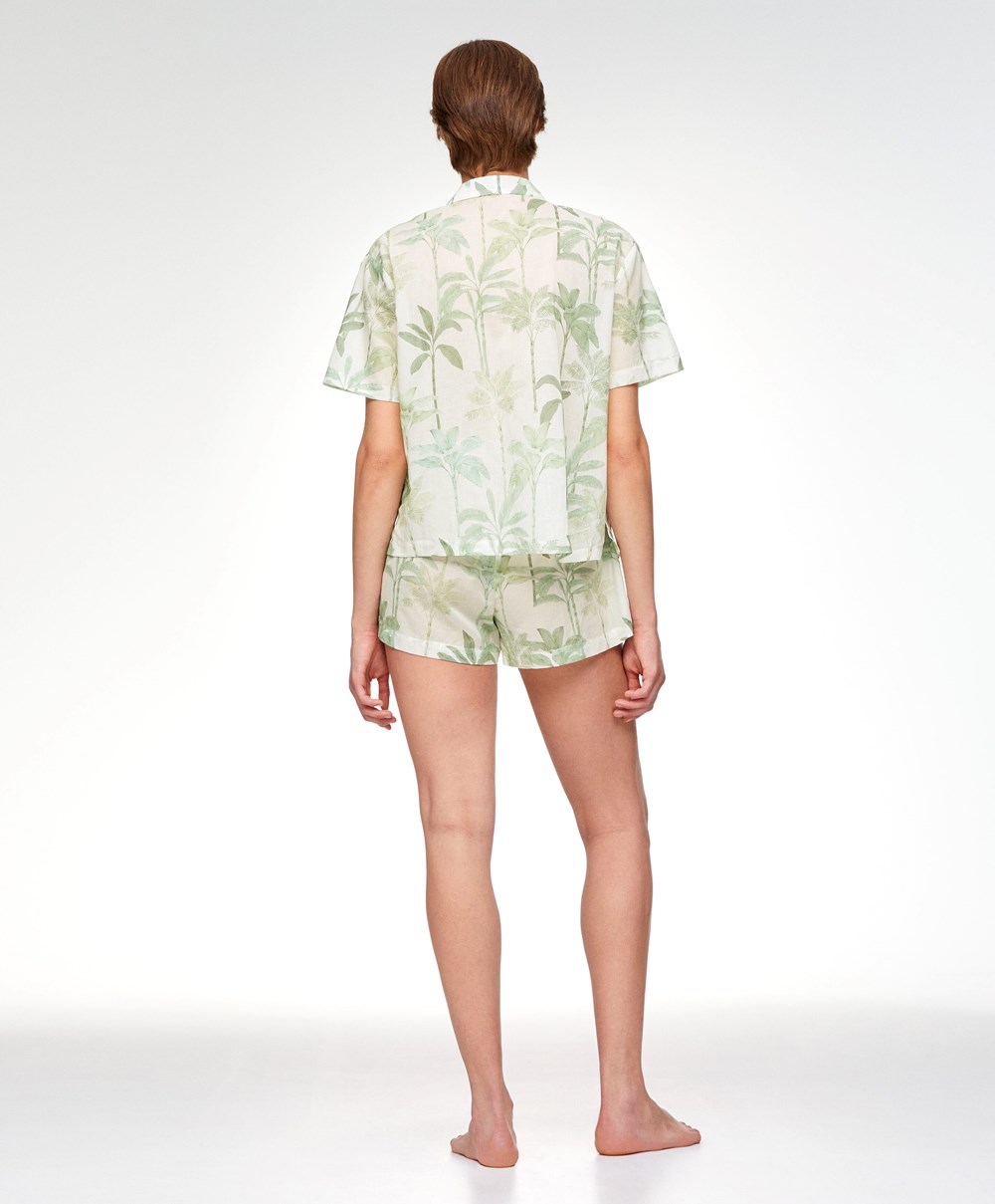 Grass Oysho Palm Tree 100% Cotton Short-sleeved Shirt | VILJ80251