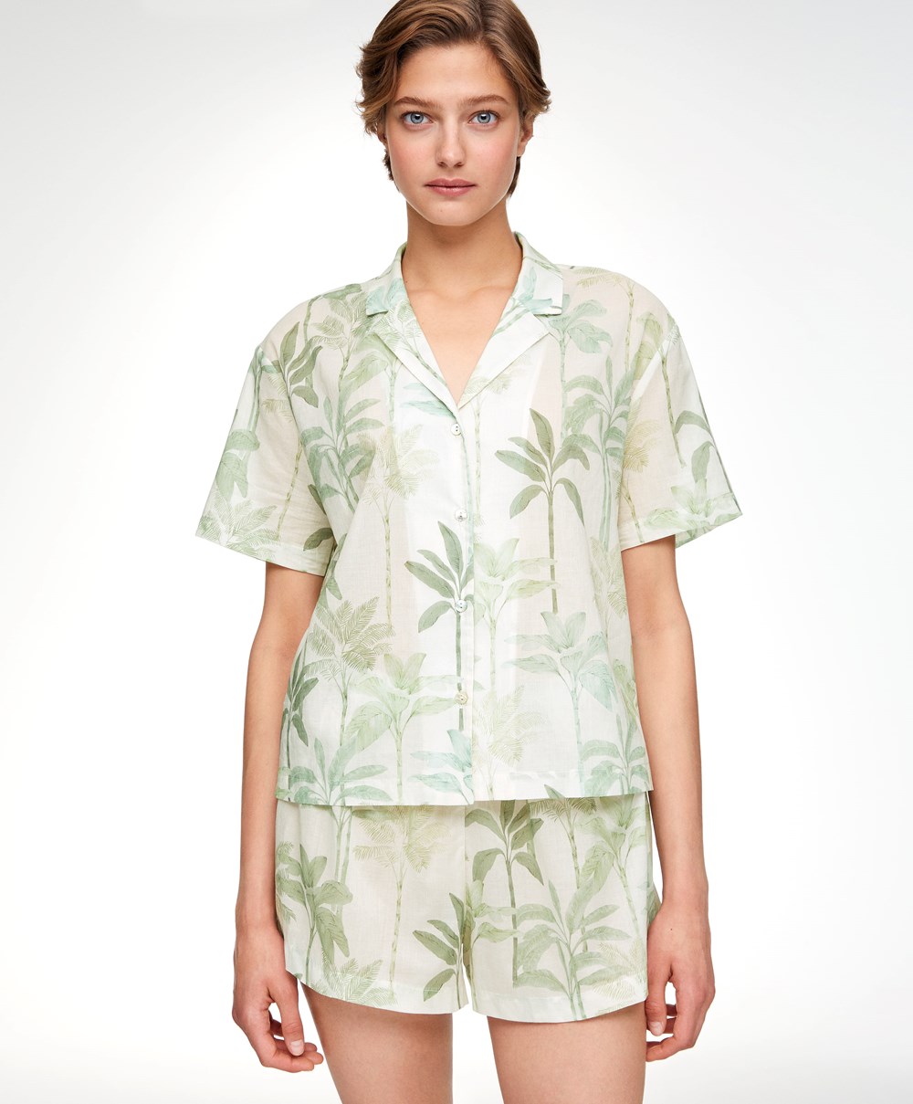 Grass Oysho Palm Tree 100% Cotton Short-sleeved Shirt | ZURL30476