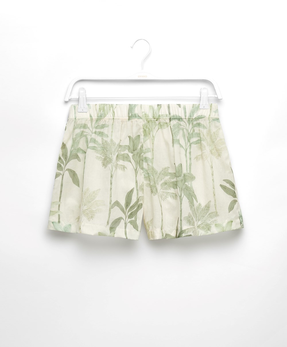 Grass Oysho Palm Tree 100% Cotton Shorts | DTIJ53642