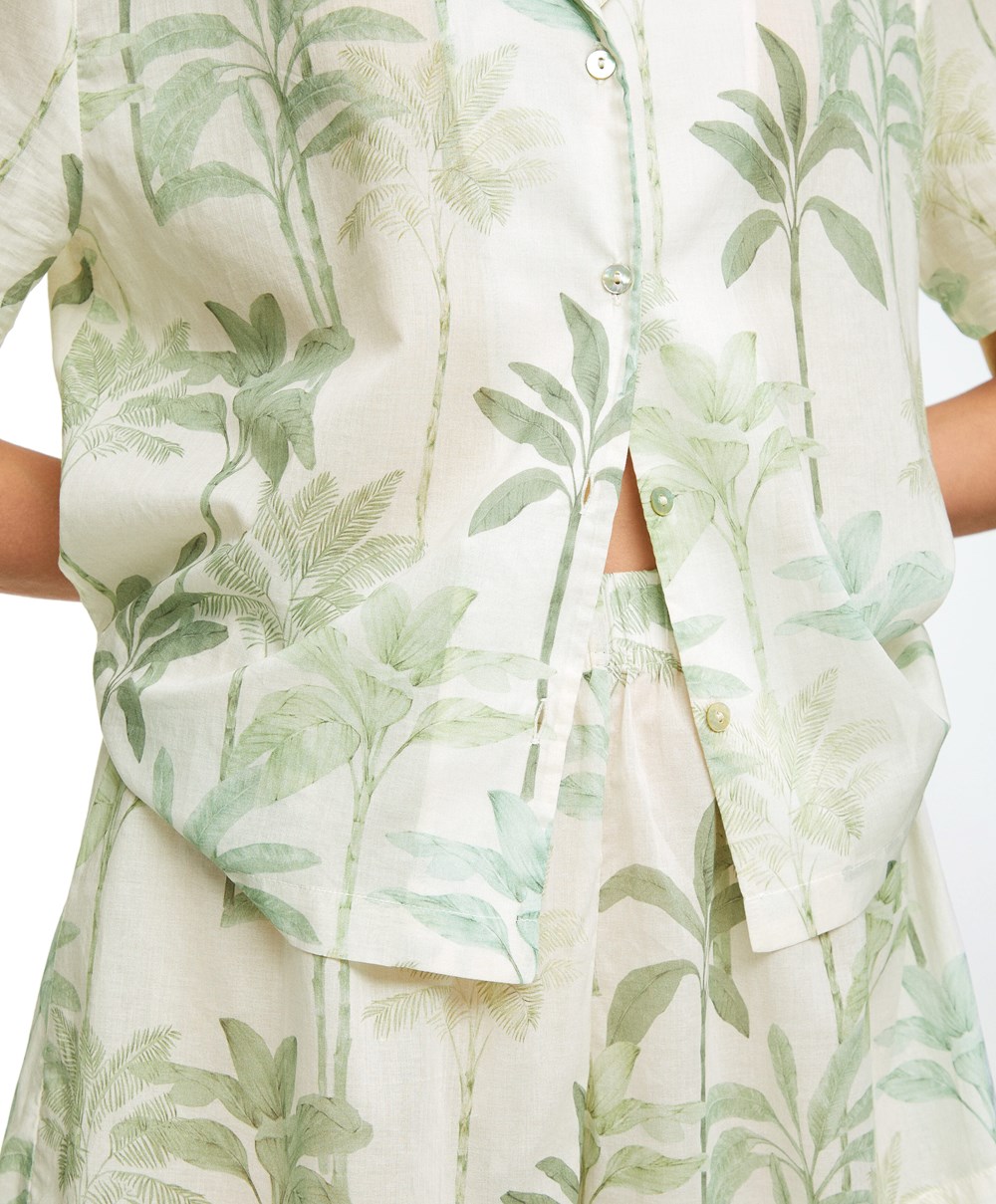 Grass Oysho Palm Tree 100% Cotton Shorts | KXJT27415