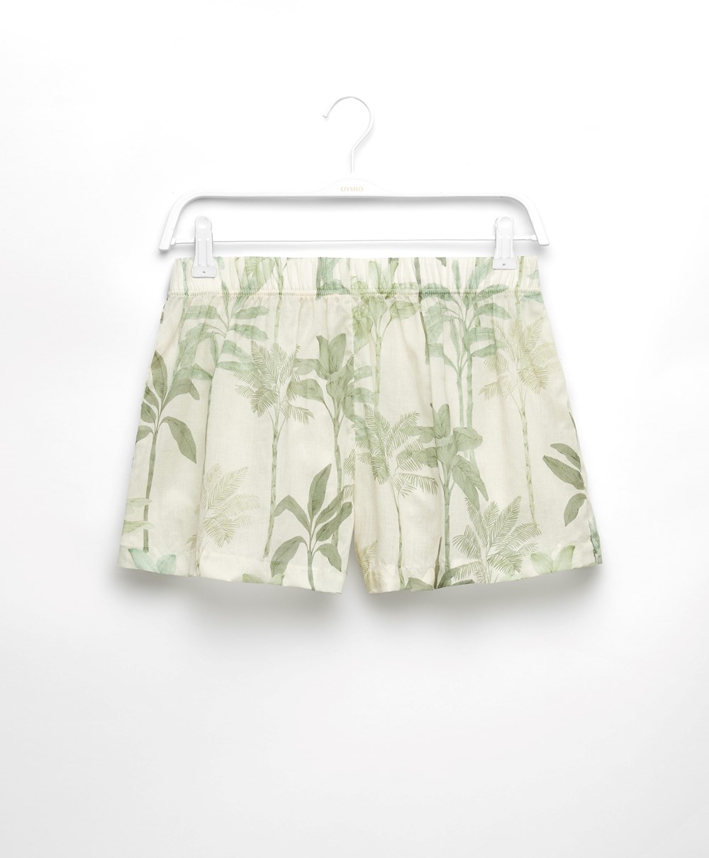 Grass Oysho Palm Tree 100% Cotton Shorts | KXJT27415