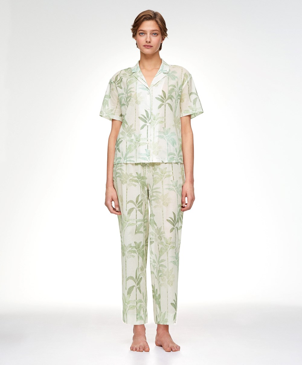 Grass Oysho Palm Tree 100% Cotton Trousers | AUDS94872