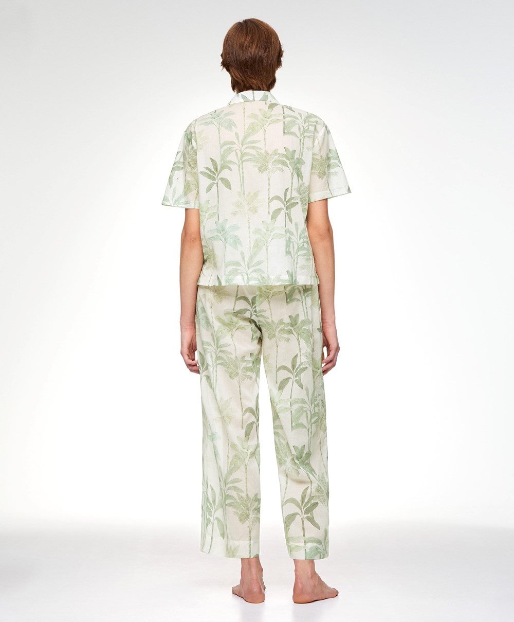 Grass Oysho Palm Tree 100% Cotton Trousers | AUDS94872