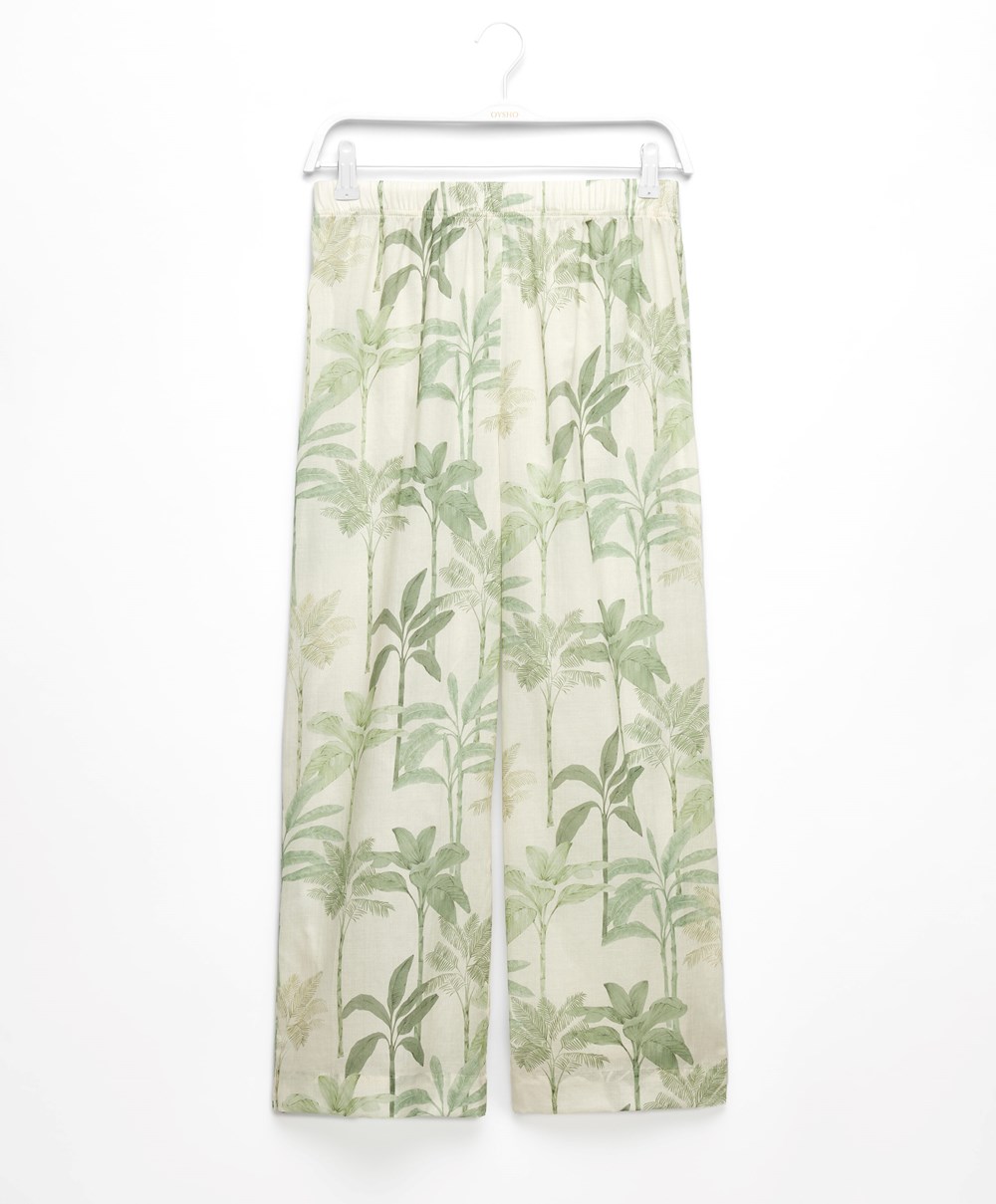 Grass Oysho Palm Tree 100% Cotton Trousers | AUDS94872