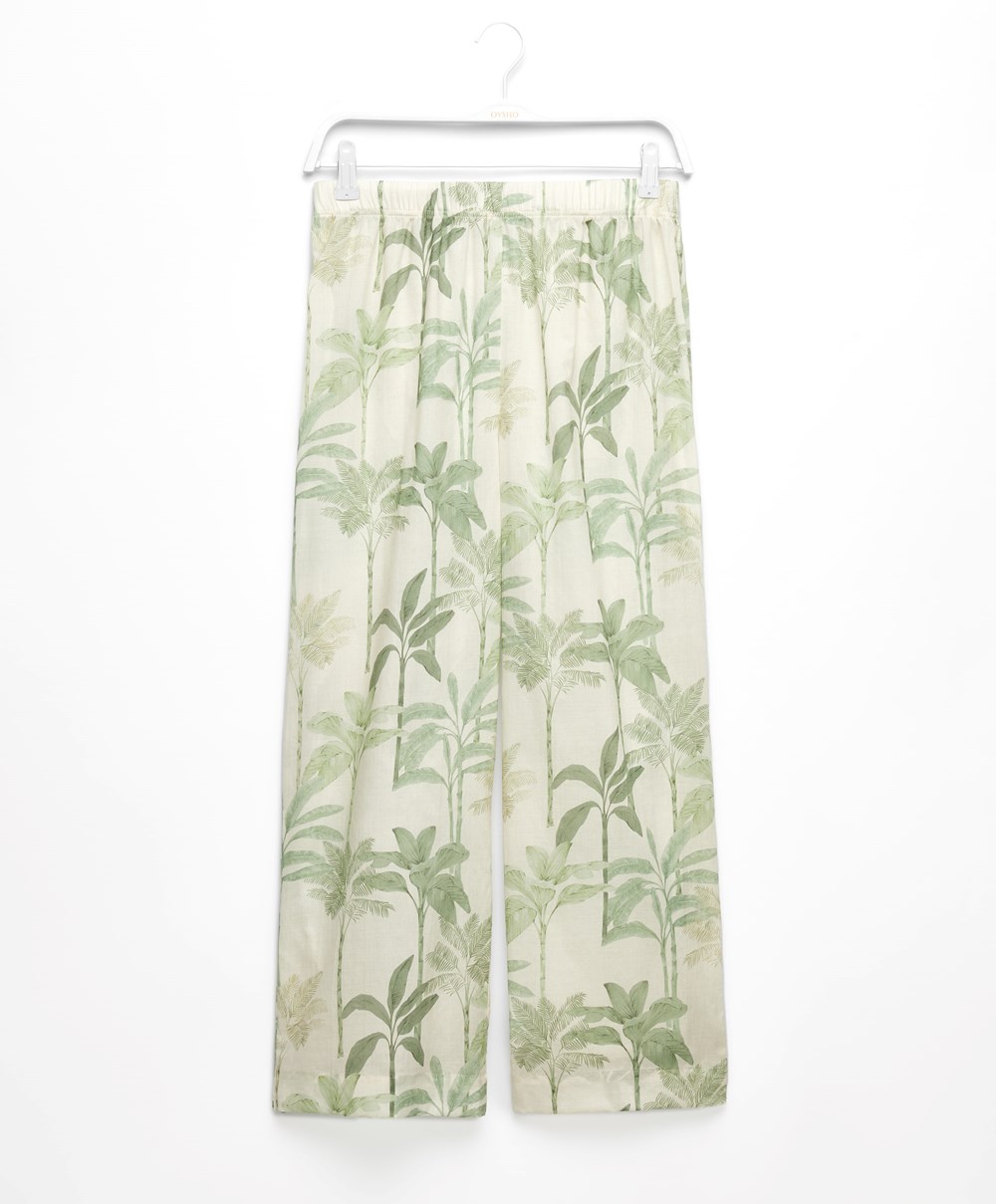 Grass Oysho Palm Tree 100% Cotton Trousers | EZOU67894