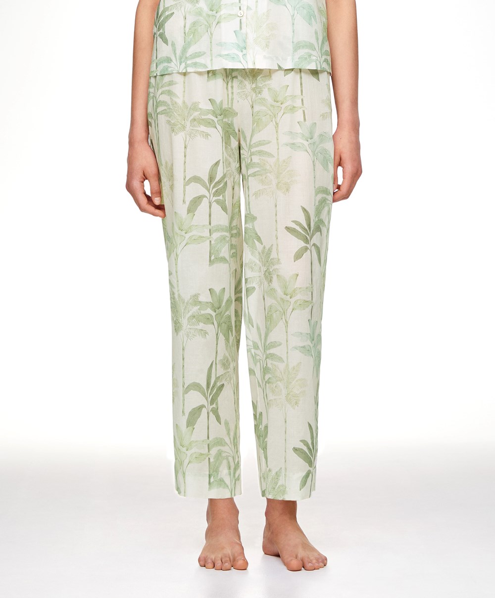 Grass Oysho Palm Tree 100% Cotton Trousers | XHOZ84296